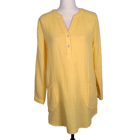 SOFT SURROUNDINGS Santorini Gauze Pullover Tunic Top Butter Yellow Small Cotton - Picture 1 of 10